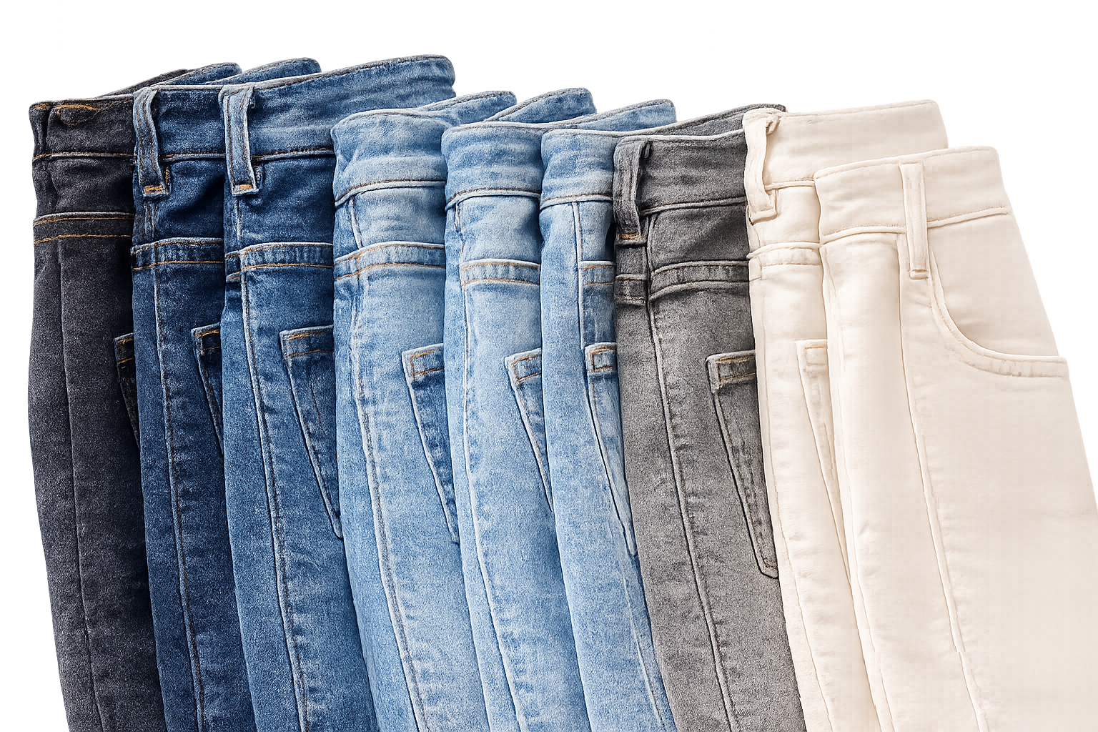 Row of tall women's jeans in various washes