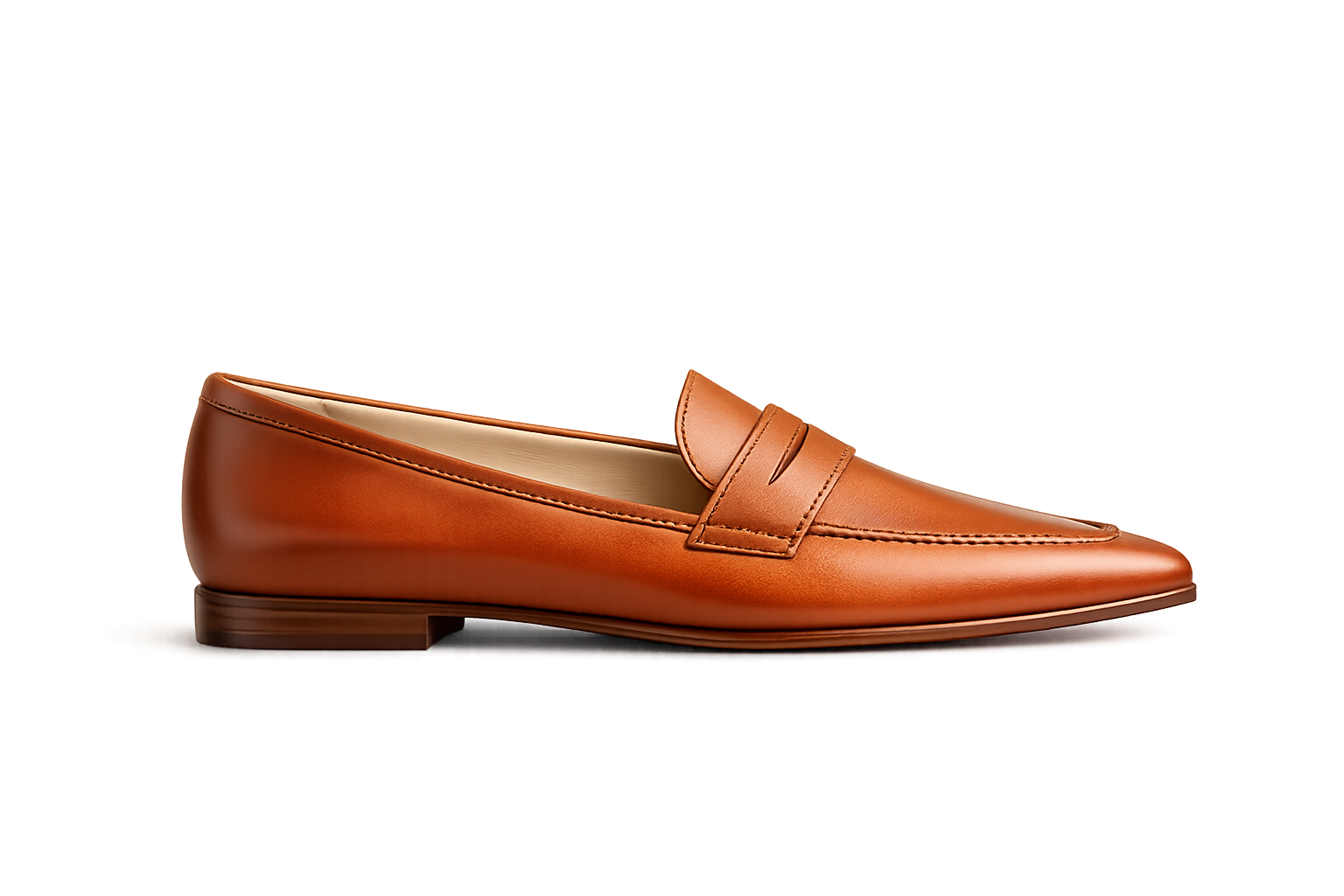 Tan leather loafer for tall women in extended sizes