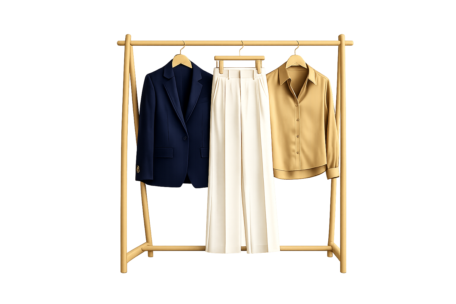 Tall women's workwear — blazer, trousers and blouse on a rack